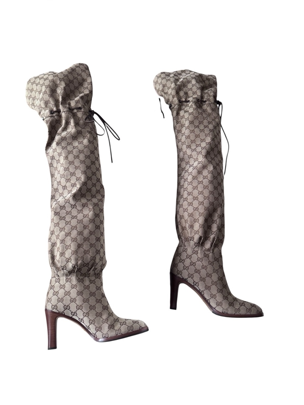 Gucci Beige GG Monogram Over-the-Knee Slouch Boots - Picture 9 of 16